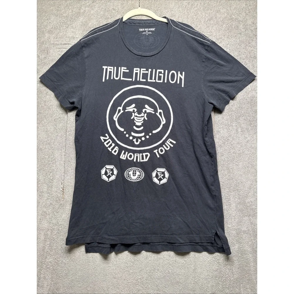True Religion Graphic T Shirt Mens Small Black Buddha World Tour 2016 Streetwear
